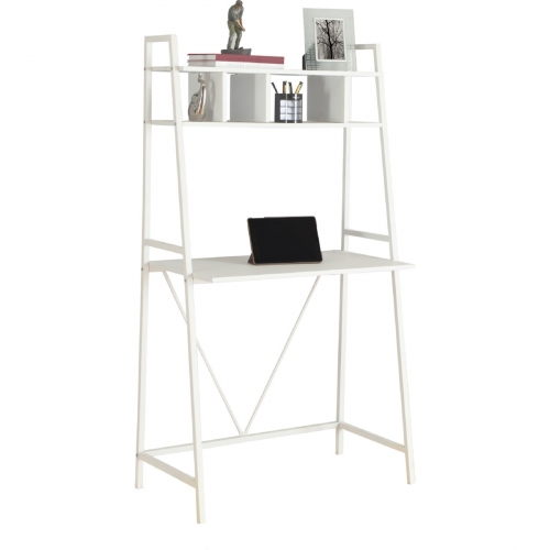 32" Computer Desk in White with White Metal Legs